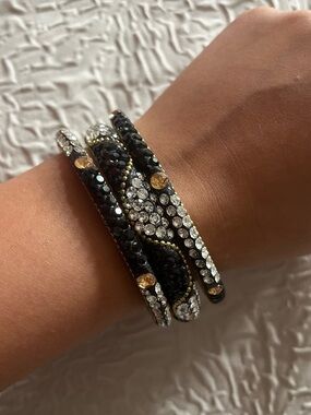 Sparkling Black and Gold Crystal Wrap Bracelet - Women's Jewelry